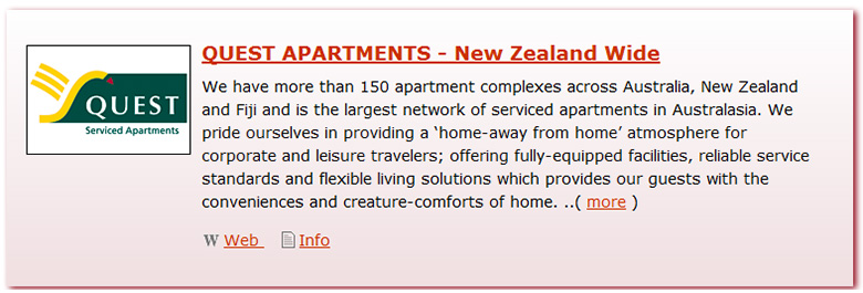 New Zealand Accommodation Feature Listing